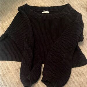 La Hearts Black Off-the-Shoulder Sweater with Ribbed Texture